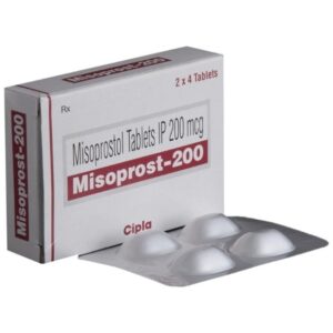 Misoprost 200 Tablet packaging for medical abortion and post-delivery bleeding prevention, containing Misoprostol 200 mcg